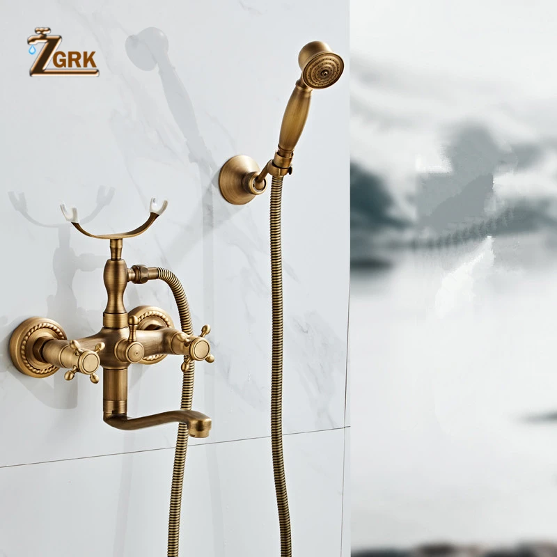 ZGRK Antique Brushed Brass Bath Faucets Wall Mounted Bathroom Basin Mixer Tap Crane With Hand Shower Bath Shower Faucet
ZGRK Antique Brushed Brass Bath Faucets Wall Mounted Bathroom Basin Mixer Tap Crane With Hand Shower Bath Shower Faucet