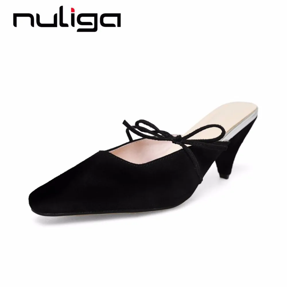 Nuliga high quality plus size bowtie mules retro square toe med strange heels full grain leather office career woman pumps L04
Nuliga high quality plus size bowtie mules retro square toe med strange heels full grain leather office career woman pumps L04