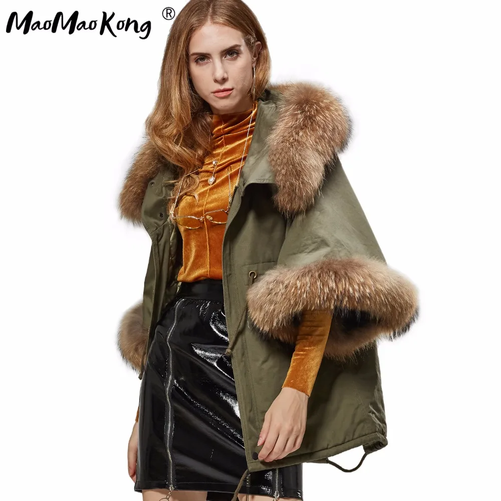 MAO MAO KONG Winter Raccoon Large Fur Collar hooded cloak coat Army Green Women Casual Flare Sleeve Cotton-padded Outerwear
MAO MAO KONG Winter Raccoon Large Fur Collar hooded cloak coat Army Green Women Casual Flare Sleeve Cotton-padded Outerwear