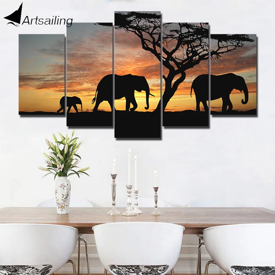 ArtSailing large 5 panel canvas art paintings for living room wall Sunset elephant wall pictures for bedroom art print up-911
ArtSailing large 5 panel canvas art paintings for living room wall Sunset elephant wall pictures for bedroom art print up-911