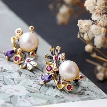 925 sterling silver handmade set with natural pearl stud earrings fashion petal woman's earrings
925 sterling silver handmade set with natural pearl stud earrings fashion petal woman's earrings