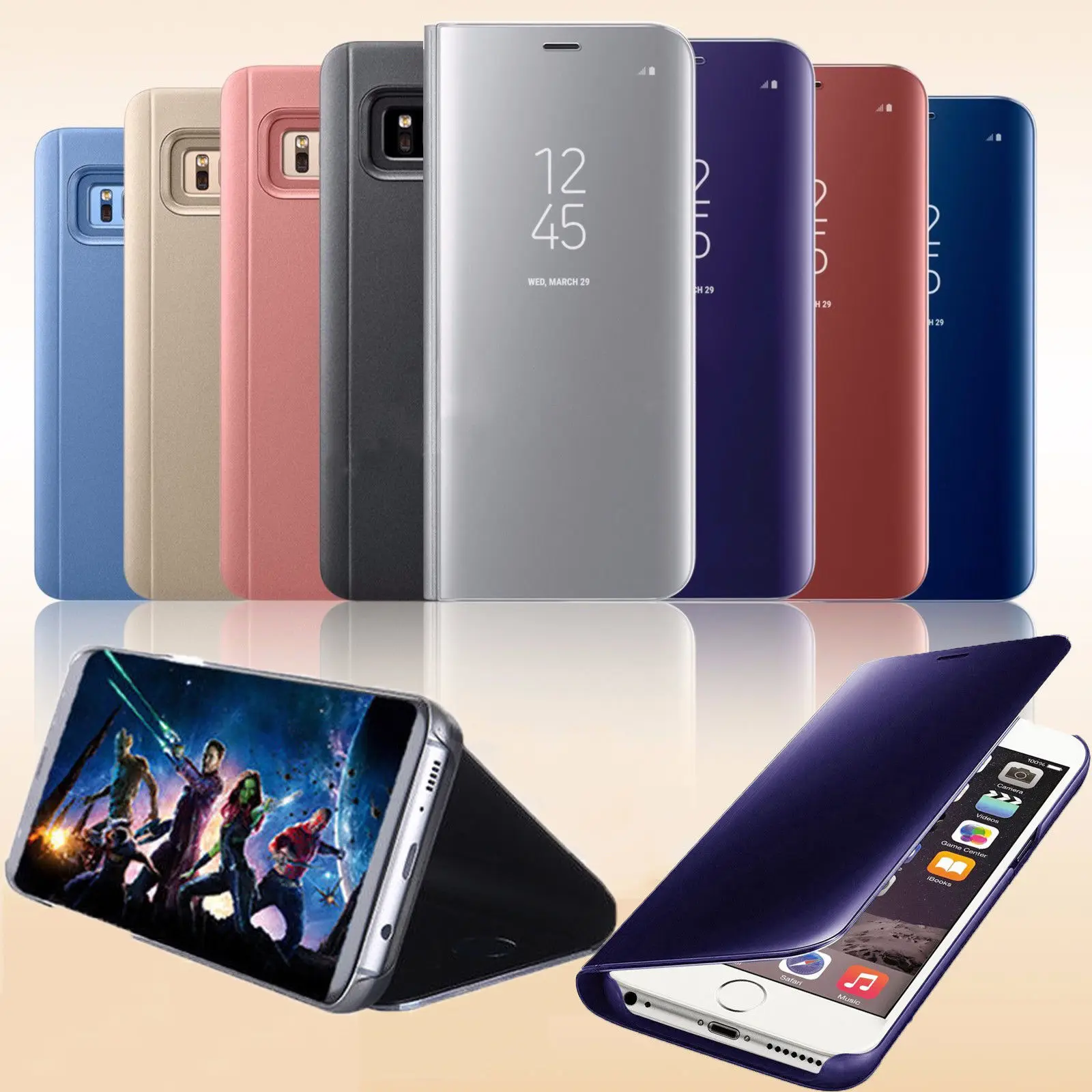 Smart View зеркало Экран кожаный чехол откидная крышка для IPhone 6 7 8 Plus X Ясно Зеркало Coque
