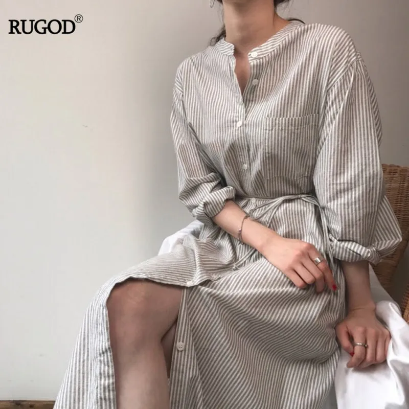 Rugod 2019 Belted Tunic Striped Shirt Dress Women Summer Casual Cotton Dress Long Sleeve O Neck Maxi Dress Vestidos Female Robe
Rugod 2019 Belted Tunic Striped Shirt Dress Women Summer Casual Cotton Dress Long Sleeve O Neck Maxi Dress Vestidos Female Robe