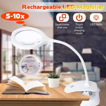 2 in1 Handheld Magnifier 5-10X Table Standing Magnifier Reading Lamp Magnifying Glass Lens Loupe With 15 LED Lights for Elder
