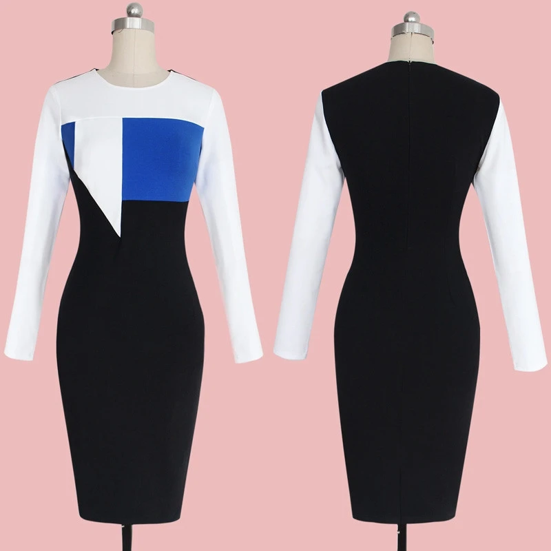 Womens Elegant Optical Illusion Colorblock Contrast Modest One