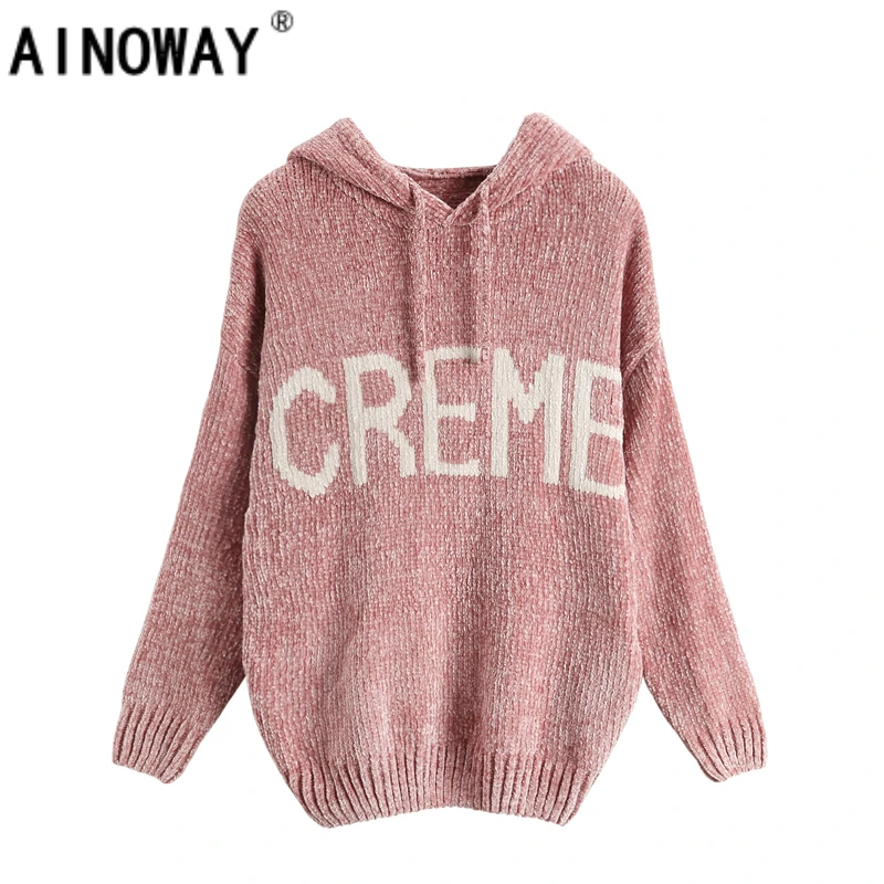 High quality Autumn women letter print gold chenille velvet sweater lady's long sleeve hooded jumper knitted sweater
High quality Autumn women letter print gold chenille velvet sweater lady's long sleeve hooded jumper knitted sweater