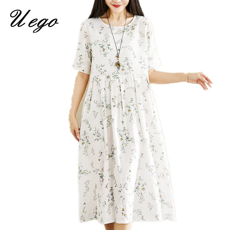 Uego Thin Soft Cotton Linen Print Floral Fashion Prairie Chic Dress Short Sleeve Summer Beach Casual Dress 2019 Women Midi Dress
Uego Thin Soft Cotton Linen Print Floral Fashion Prairie Chic Dress Short Sleeve Summer Beach Casual Dress 2019 Women Midi Dress