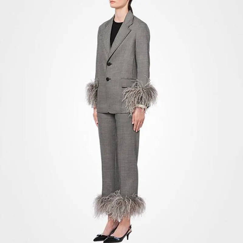 Fall Feather Blazer Two Piece Set Women Patchwork Flare Sleeve Autumn Coat High Waist Pants Elegant Ol Women Sets
Fall Feather Blazer Two Piece Set Women Patchwork Flare Sleeve Autumn Coat High Waist Pants Elegant Ol Women Sets