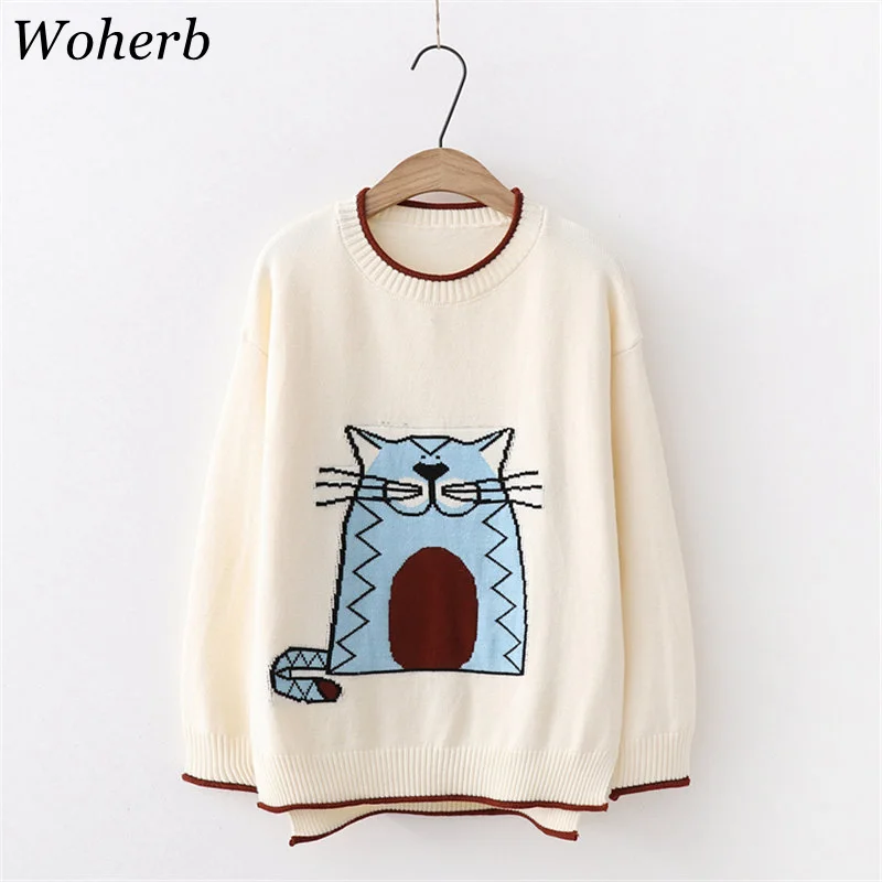 Woherb 2019 Winter Knitted Pullover Sweater Women Kawaii Knit Jumper Cartoon Cat Embroidery Sweaters Pull Femme Hiver 20415
Woherb 2019 Winter Knitted Pullover Sweater Women Kawaii Knit Jumper Cartoon Cat Embroidery Sweaters Pull Femme Hiver 20415