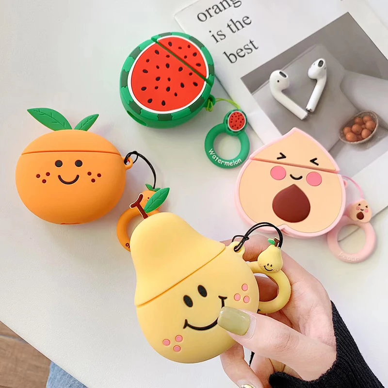 

3D cute watermelon pear Soft silicon Wireless Earphone Charging Cover Bag for Apple AirPods 1 2 peach Bluetooth Headset Box case