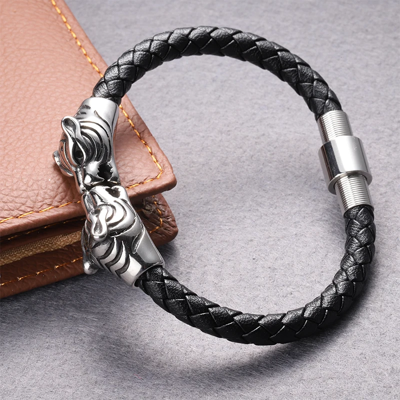 Singreal Fashion Black Braided Leather Bracelets Men Jewelry Stainless Steel Bracelets Cool Skull Bracelets Bangles Leopard H
Singreal Fashion Black Braided Leather Bracelets Men Jewelry Stainless Steel Bracelets Cool Skull Bracelets Bangles Leopard H