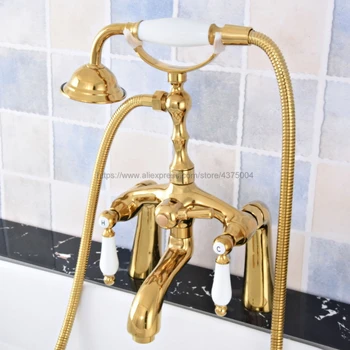 Gold Color Brass Deck Mounted Clawfoot Bathtub Faucet telephone style Bath Shower Water Mixer tap with Handshower Ntf791
Gold Color Brass Deck Mounted Clawfoot Bathtub Faucet telephone style Bath Shower Water Mixer tap with Handshower Ntf791