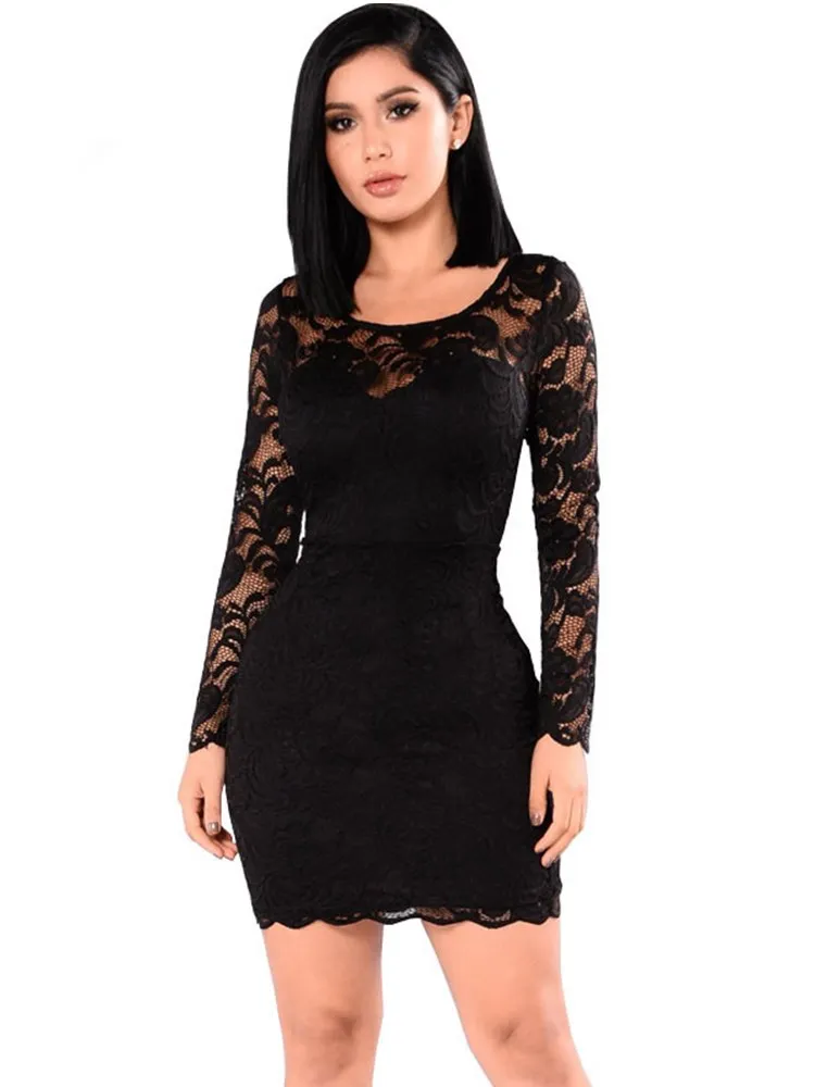 HAMBELELA Sexy Lace Mini Dress Women Casual Long Sleeve O-Neck Hollow Out Bodycon Dress Elegant Club Party Dress Women Vestidos (8)_副本