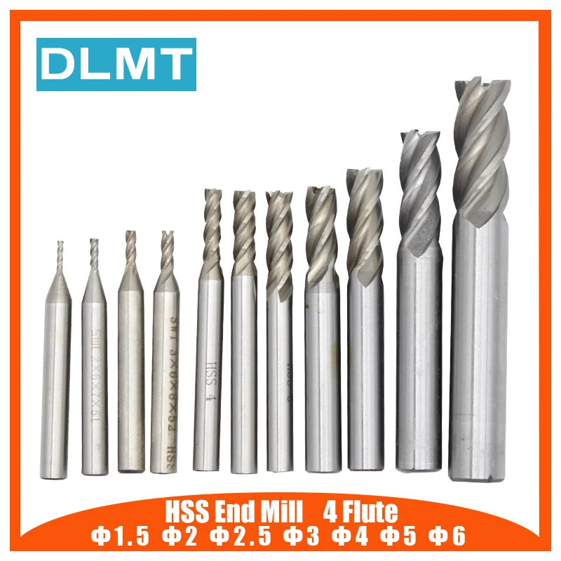 

Carbide End Mill HSS 4 Flutes 7Pcs 1.5 2 2.5 3 4 5 6mm Diameter Milling Cutter Straight Shank Router Bit Set CNC Tools