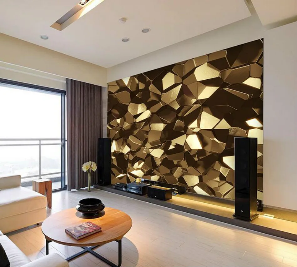 الذهبي مضلع ثلاثية الأبعاد للجدران ثلاثية الأبعاد ورق حائط التلفزيون خلفية اللوحة جدارية خلفيات تحسين المنزل تزيين خلفيات wallpaper for walls 3d 3d wallpapermural wallpaper aliexpress