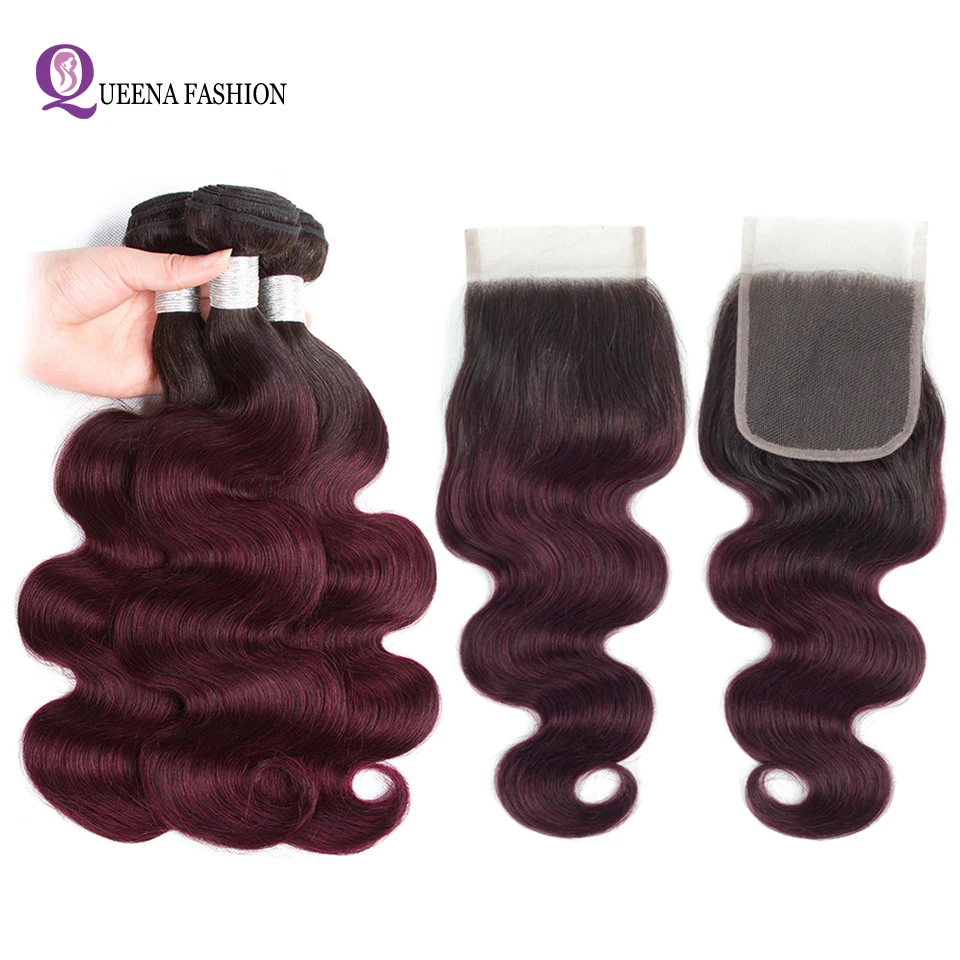 Ombre Bundles With Closure Pre-Colored Peruvian Body Wave Hair Bundles 1b 99j Two Tone Color Remy Human Hair 4X4 Lace Closure
Ombre Bundles With Closure Pre-Colored Peruvian Body Wave Hair Bundles 1b 99j Two Tone Color Remy Human Hair 4X4 Lace Closure
