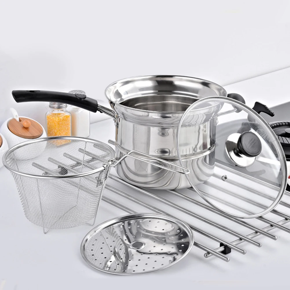 Multifunctional Soup Small frying Steaming Pot Large Stainless Steel Chip Pan with Fryer Basket and Lid
Multifunctional Soup Small frying Steaming Pot Large Stainless Steel Chip Pan with Fryer Basket and Lid
