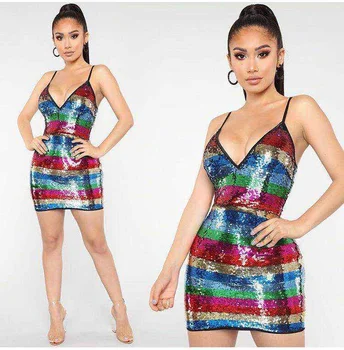 New Style Fashion Mini Dress Sexy Women Spaghetti strap V-neck Backless Sequined Night Club Celebrity Body Con Dresses Wholesale
New Style Fashion Mini Dress Sexy Women Spaghetti strap V-neck Backless Sequined Night Club Celebrity Body Con Dresses Wholesale