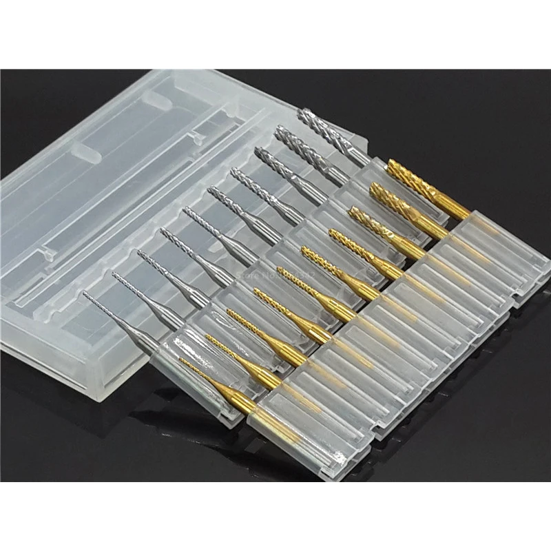 10pcs Set 0.8-3.175mm Titanium Coated Carbide End Milling Cutter Engraving Edge Cutter CNC Router Bits End mill for PCB Machine
10pcs Set 0.8-3.175mm Titanium Coated Carbide End Milling Cutter Engraving Edge Cutter CNC Router Bits End mill for PCB Machine