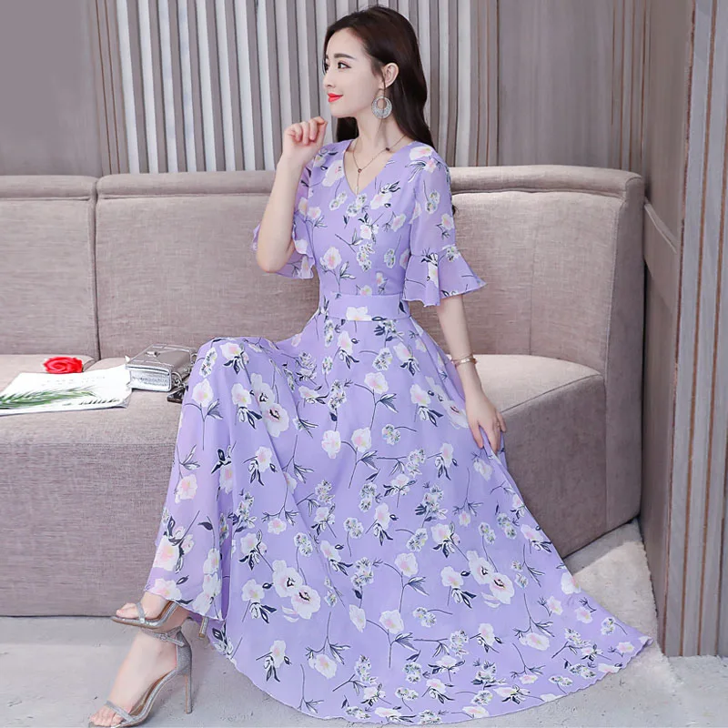 Women Chiffon Long Dress Bohemian Summer Dress Flower Printed Fashion Female Dress
Women Chiffon Long Dress Bohemian Summer Dress Flower Printed Fashion Female Dress