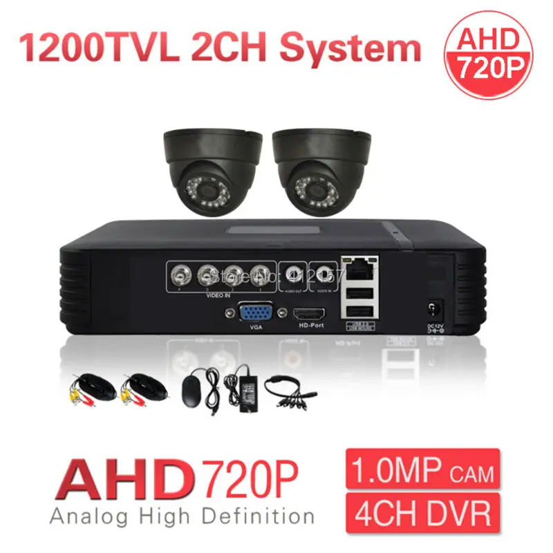 

Home CCTV 2CH AHD 720P 1200TVL Security Camera System 4CH HD Hybrid DVR Color Video Surveillance Kit, P2P Phone PC Mobile View