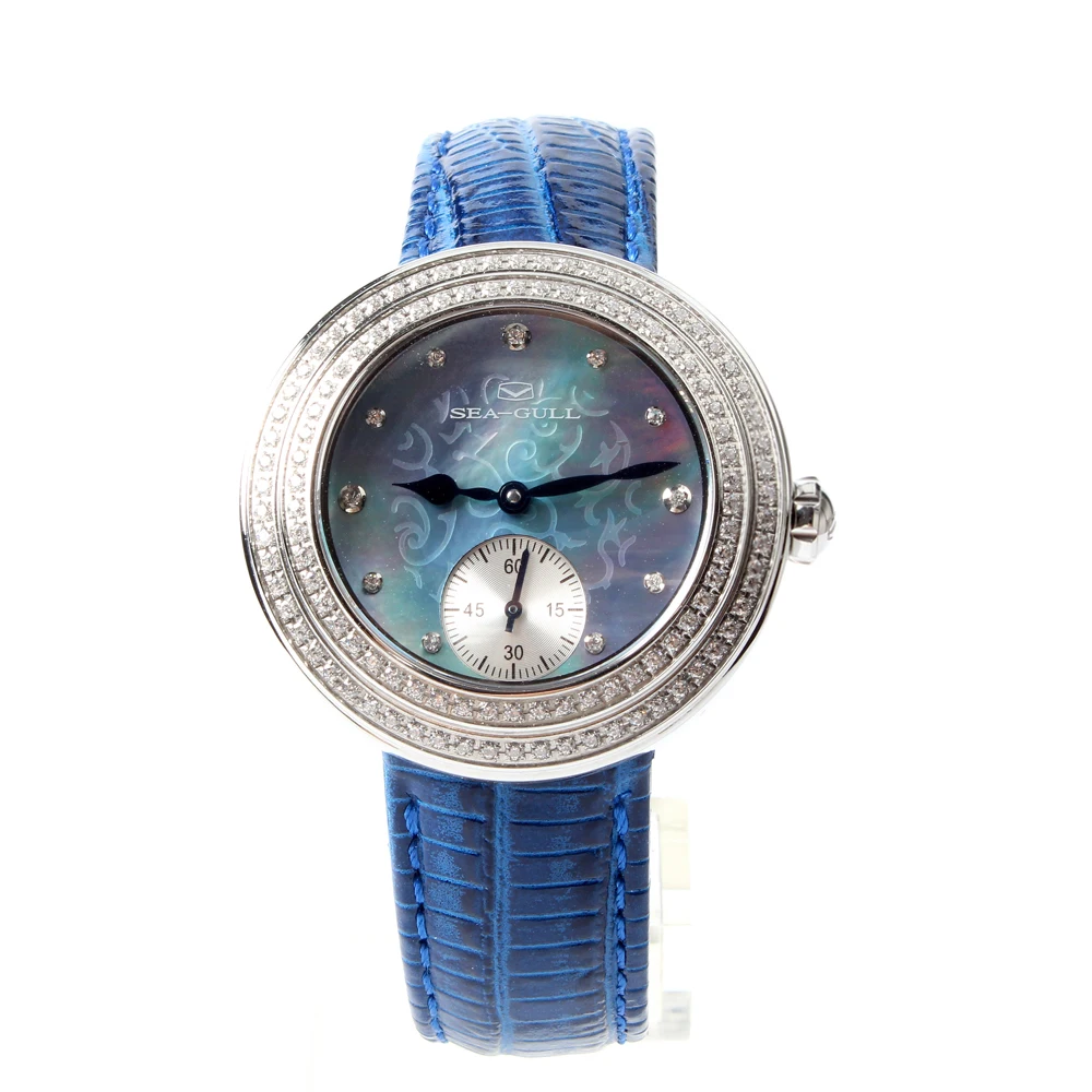 Genuine Seagull Rhinestone Bezel Lady Wristwatch Light Blue MOP Dial Hand Wind Small Second Women's Mechanical Watch 719.750L
Genuine Seagull Rhinestone Bezel Lady Wristwatch Light Blue MOP Dial Hand Wind Small Second Women's Mechanical Watch 719.750L
