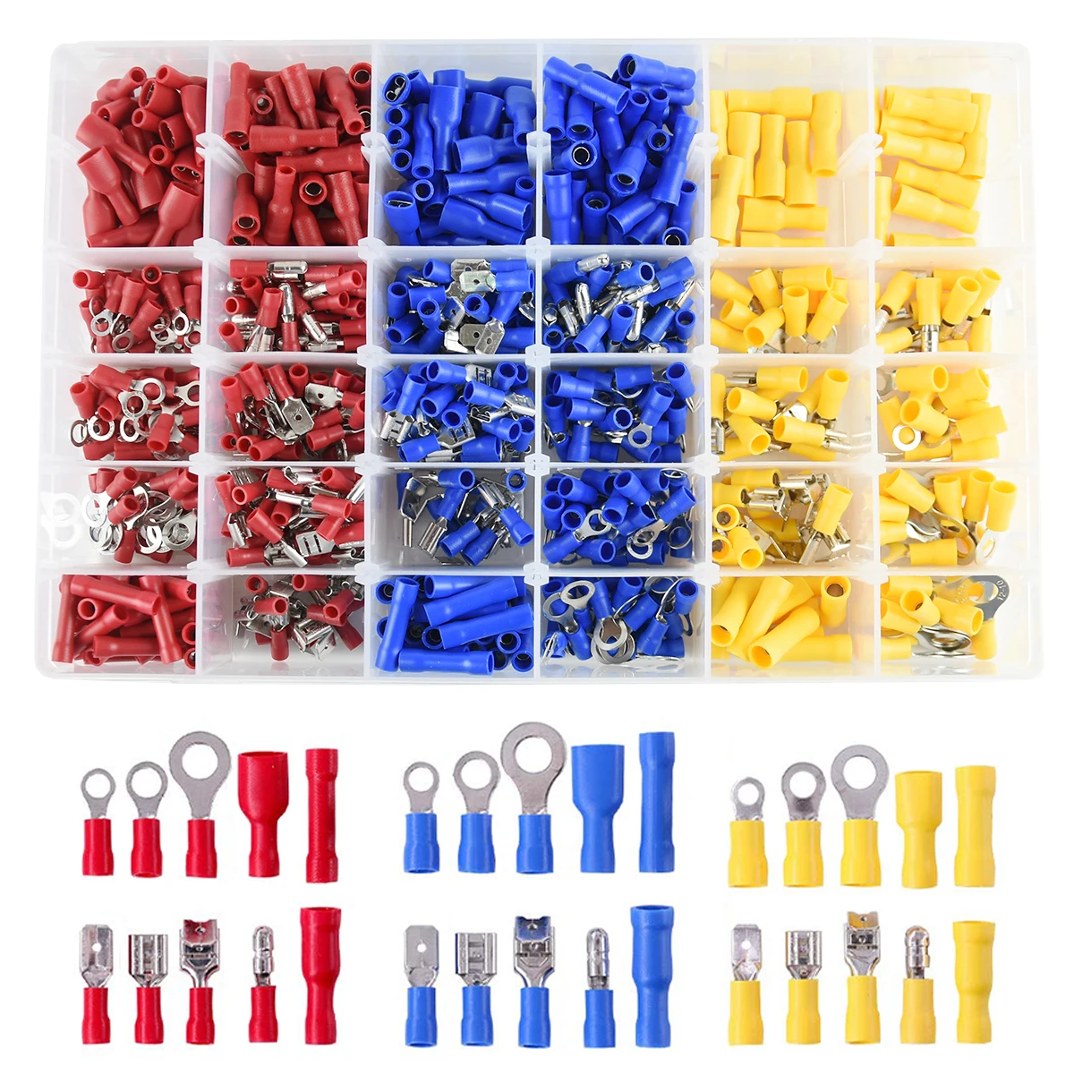 720pcs 22-16/16-14/12-10 Gauge Mixed Quick Disconnect Electrical Insulated Butt Bullet Spade Fork Ring Solderless Crimp Terminal
720pcs 22-16/16-14/12-10 Gauge Mixed Quick Disconnect Electrical Insulated Butt Bullet Spade Fork Ring Solderless Crimp Terminal