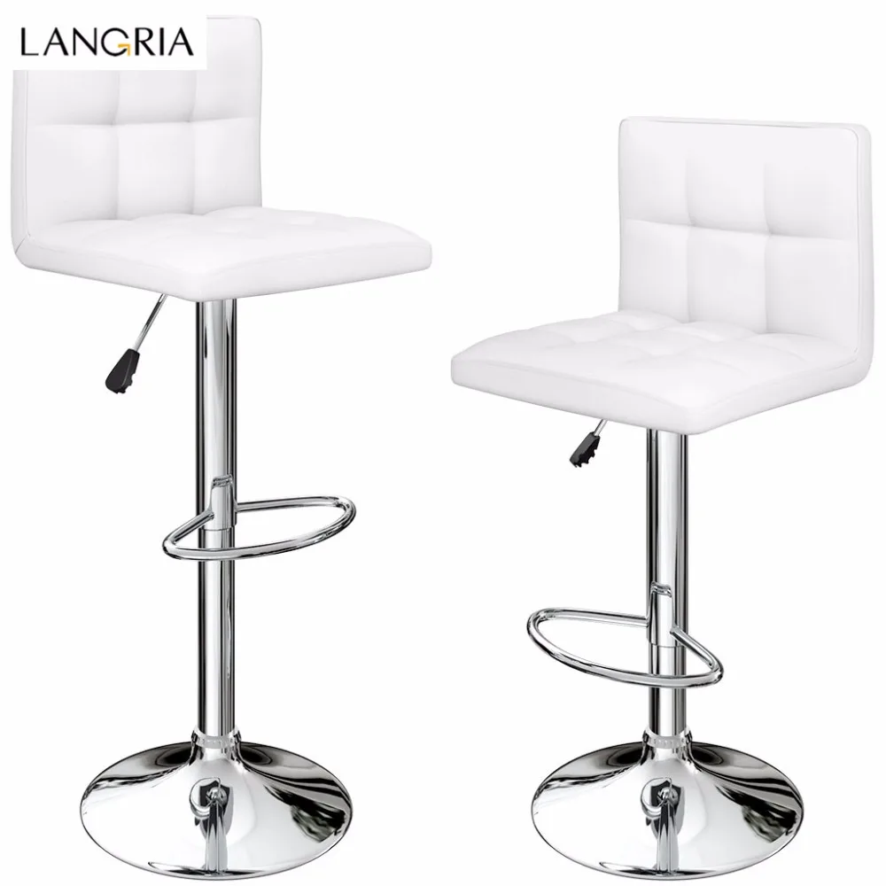 LANGRIA Set of 2 Gas Lift Height Adjustable Swivel Quilted Faux Leather Bar Stools Chairs with Chromed Base and Footrest Office
LANGRIA Set of 2 Gas Lift Height Adjustable Swivel Quilted Faux Leather Bar Stools Chairs with Chromed Base and Footrest Office