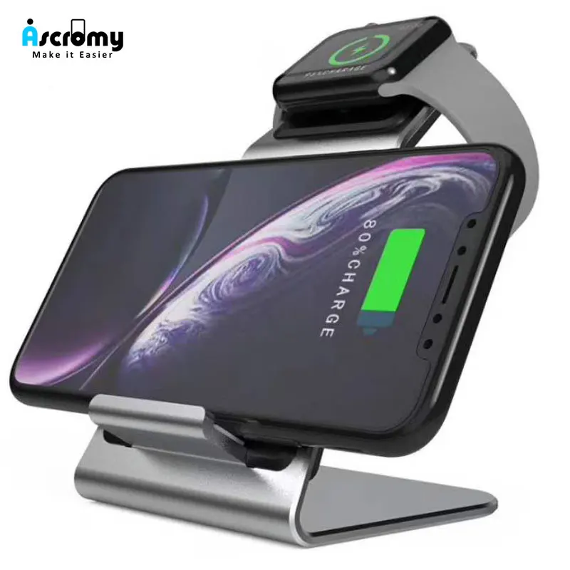 

Ascromy 2in1 Fast QI Wireless Charger Stand Holder For iWatch Apple Watch 3 2 iPhone XS Max XR X 8 Plus 8plus xsmax Dock Station