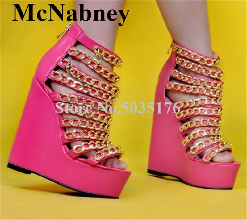 2019 European Fashion Narrow Band Metal chain Hollow Peep Toe High Wedges Heel Platform Sandals Cover Heel Zip Dress Women Shoes
2019 European Fashion Narrow Band Metal chain Hollow Peep Toe High Wedges Heel Platform Sandals Cover Heel Zip Dress Women Shoes