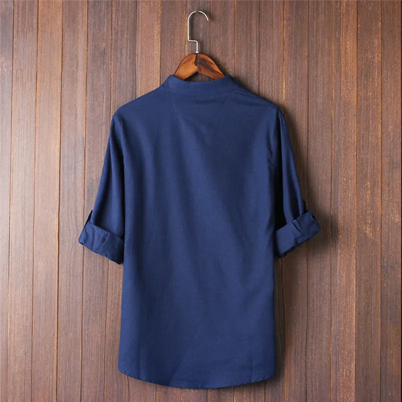 Men Classic Chinese Style Kung Fu Shirt Tops Tang Suit 34 Sleeve linen Blouse (4)