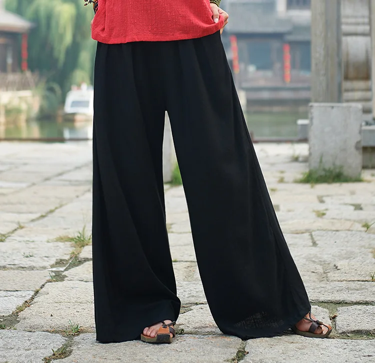 LZJN 2019 Spring Summer Culottes Pants Vintage Cotton Linen Pants Loose Full Length Trousers Women Wide Leg Pants White 3 Colors (34)