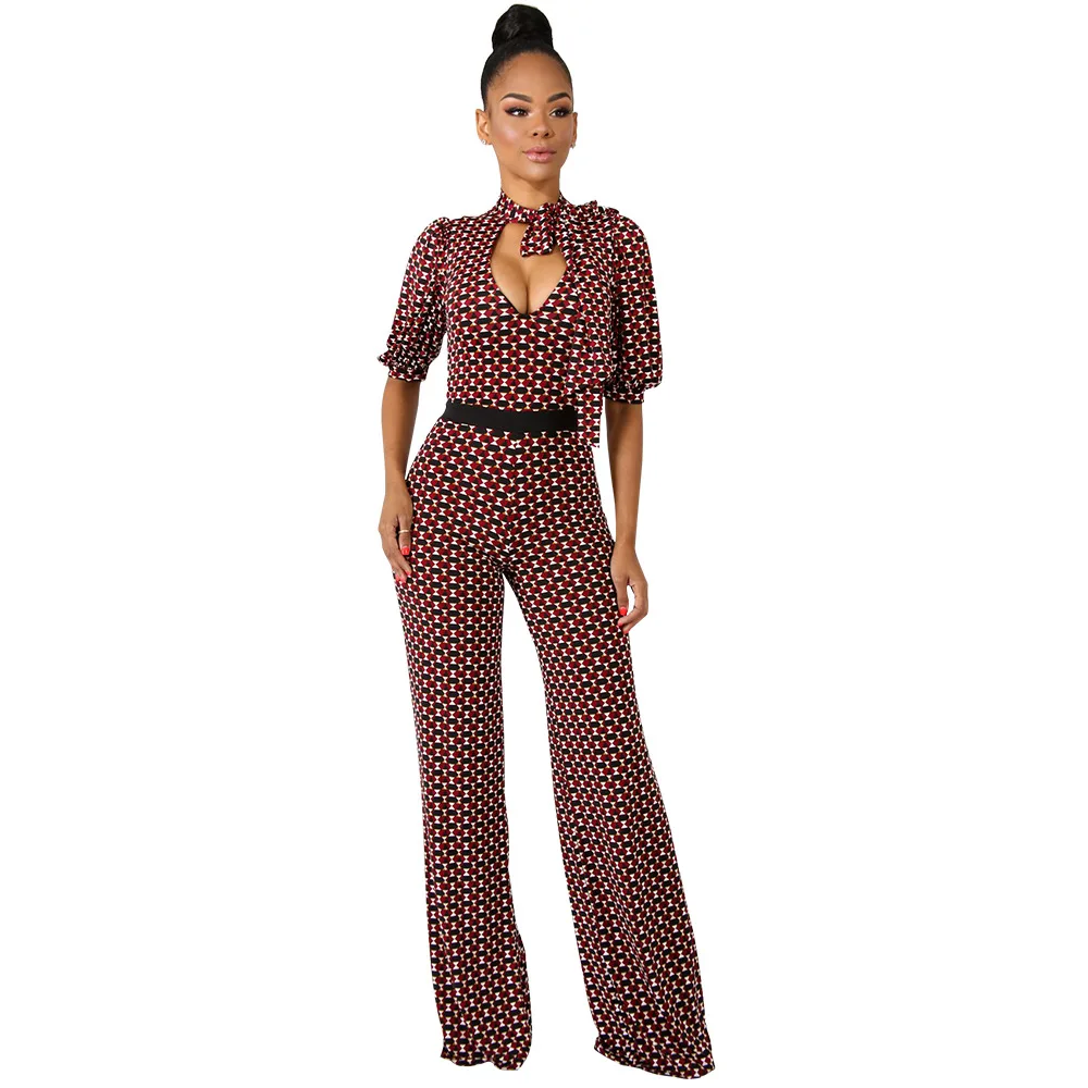 Hollow Out Lace Up Sexy Women Jumpsuit Geometric Print Back Zip Half Sleeve Long Rompers Office Ladies Overalls
Hollow Out Lace Up Sexy Women Jumpsuit Geometric Print Back Zip Half Sleeve Long Rompers Office Ladies Overalls