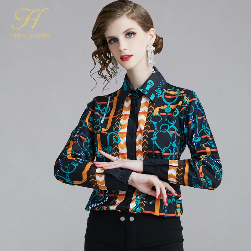 H Han Queen OL Turn-down Collar Print Shirt Women Eroupean Style Fitted Business Blouses Singe-breasted Office Wear Shirts Femme
H Han Queen OL Turn-down Collar Print Shirt Women Eroupean Style Fitted Business Blouses Singe-breasted Office Wear Shirts Femme