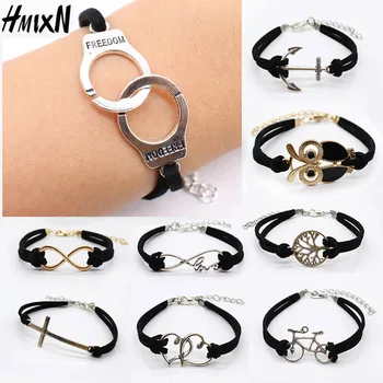 HMIXN Tree of Life Leather charm Bracelets Bangle Black