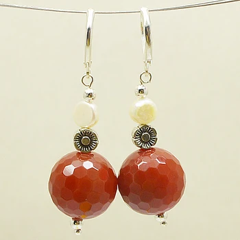 

Genuine White Color Freshwater Pearl Red Agates S925 Sterling Silvers Dangle Earrings,Charming Women Gift Jewelry