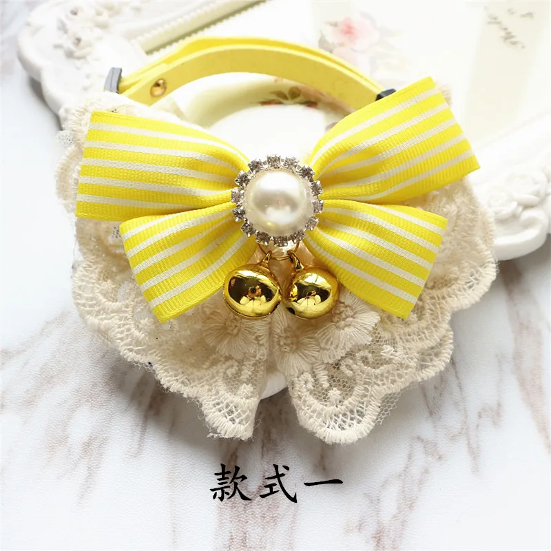 

Pet accessories handmade lace saliva towel bib cat dog necklace collar bell bow tie