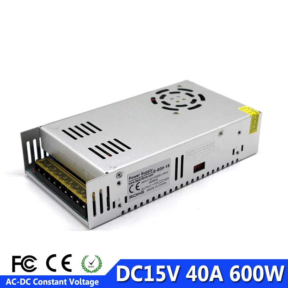 600W 40A 15V DC Constant Voltage Adjustable Power Supply Switching Transformers 110V 220V AC To DC15V SMPS For Led Lamp CCTV CNC
600W 40A 15V DC Constant Voltage Adjustable Power Supply Switching Transformers 110V 220V AC To DC15V SMPS For Led Lamp CCTV CNC