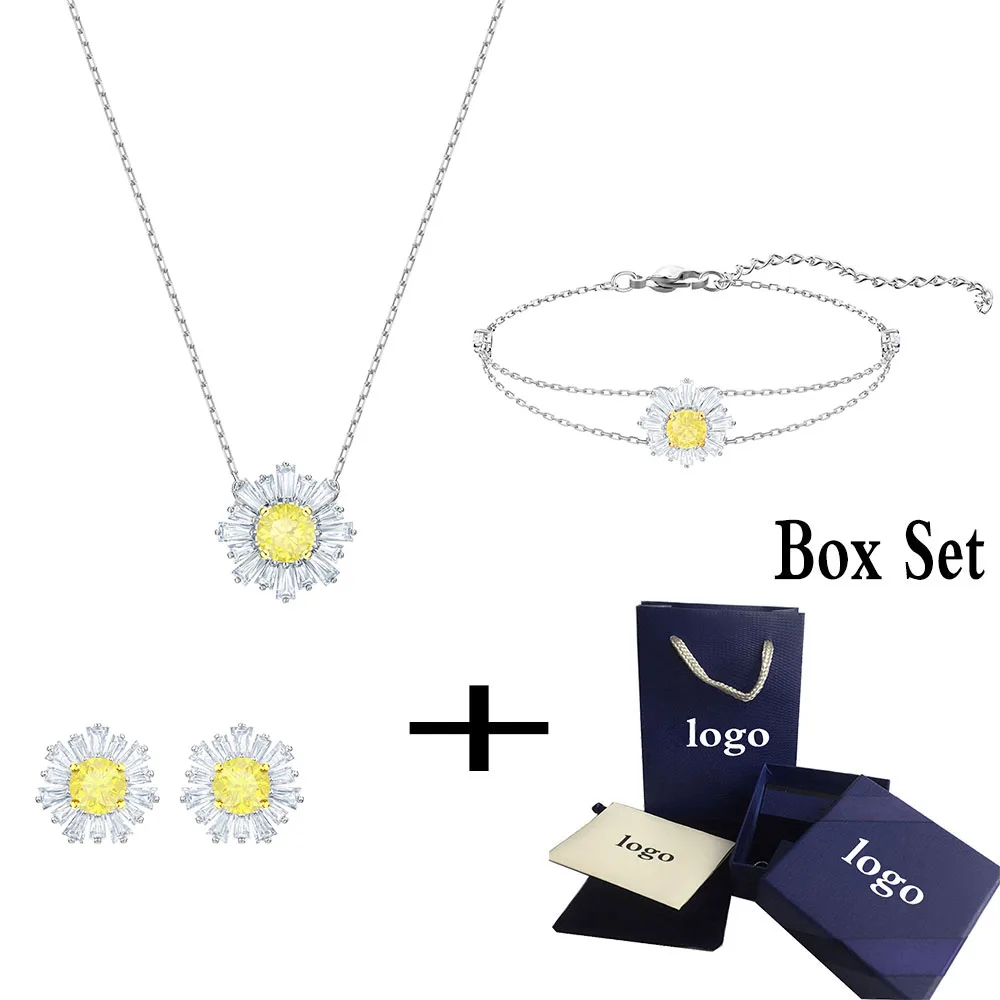 

SWA RO 2019 New SUNSHINE Sun Flower Necklace Set Genuine 1:1 Female Shiny Yellow Gem To Send Mother Girlfriend Gift Best Choice