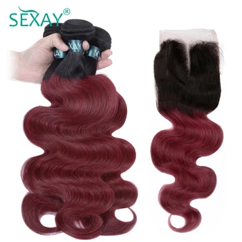 SEXAY Burgundy Body Wave Bundles With Closure Ombre Brazilian Body Wave Wine Red Color 3/4 Bundles Remy Human Hair With Closure
SEXAY Burgundy Body Wave Bundles With Closure Ombre Brazilian Body Wave Wine Red Color 3/4 Bundles Remy Human Hair With Closure