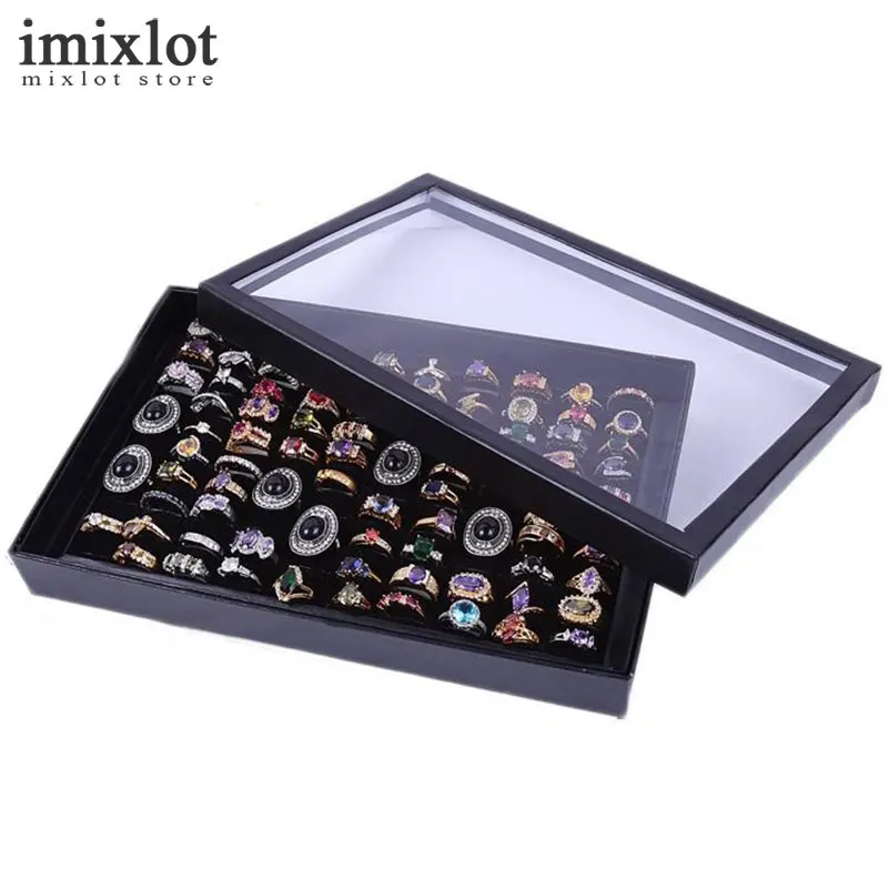 Imixlot 1PC Carrying Case Jewelry Ring Display Box White Black Square Paper Tray Holder Storage 30cmx18cm | Украшения и