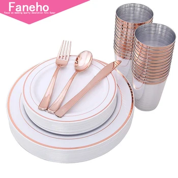 150 Piece Rose Gold Plates & Plastic Silverware & Rose Gold Cups, Premium Disposable Dinnerware Set Includes: 25 Dinner Plates,
150 Piece Rose Gold Plates & Plastic Silverware & Rose Gold Cups, Premium Disposable Dinnerware Set Includes: 25 Dinner Plates,