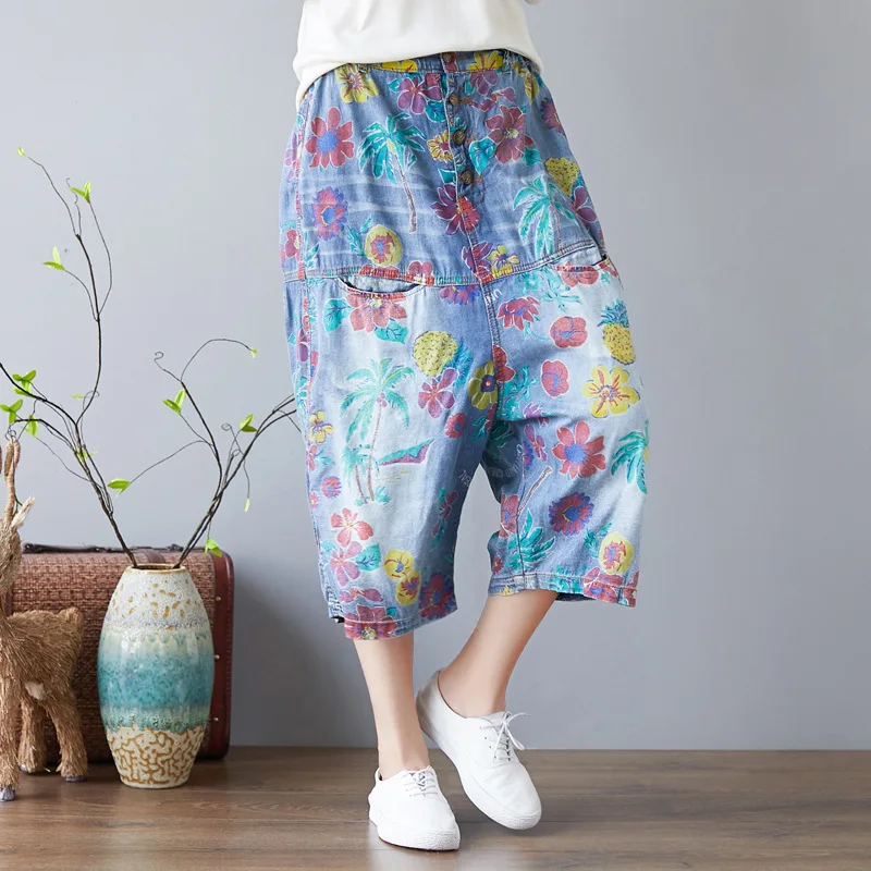 Capri Ladies Harem Pants Women Plus Size Cotton Print High Waist Jeans Woman 2019 New Arrival Jean Femme Loose Women's Trousers
Capri Ladies Harem Pants Women Plus Size Cotton Print High Waist Jeans Woman 2019 New Arrival Jean Femme Loose Women's Trousers