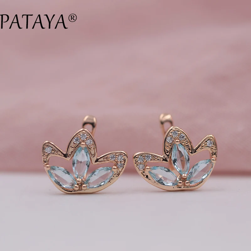 PATAYA White Natural Cubic Zirconia Petal 585 Rose Gold Earrings Women Fine Jewelry Wedding Fashion Light Blue Clover Earrings
PATAYA White Natural Cubic Zirconia Petal 585 Rose Gold Earrings Women Fine Jewelry Wedding Fashion Light Blue Clover Earrings