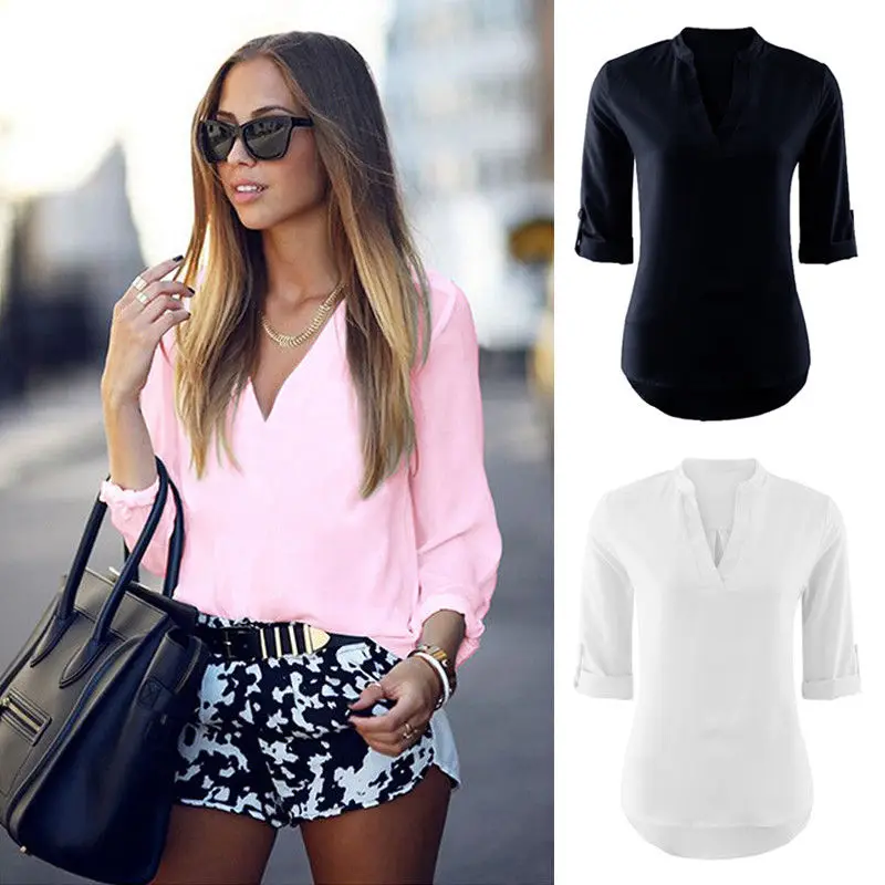 Hirigin Hot Shirt Women Long Sleeve Collar V Neck Button Top Pink Shirt Ladies Office OL Casual Blouse Outwear
Hirigin Hot Shirt Women Long Sleeve Collar V Neck Button Top Pink Shirt Ladies Office OL Casual Blouse Outwear