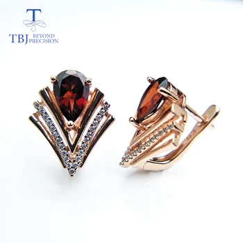 

TBJ,Good Clasp earring with natural garnet rhodolite gemstone 925 sterling silver jewelry elegant design for women best gift box