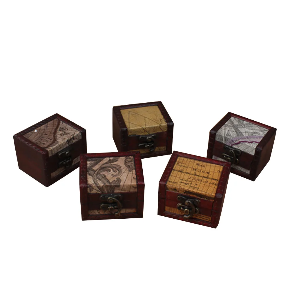 Mini Vintage Metal Lock Jewelry Treasure Chest Holder Wood Case Wooden Box Style Random | Дом и сад
