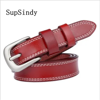 

SupSindy Leather Belts for women Pin Buckle Punk luxury famale Waistband Black Genuine Leather women Belt for jeans high quality