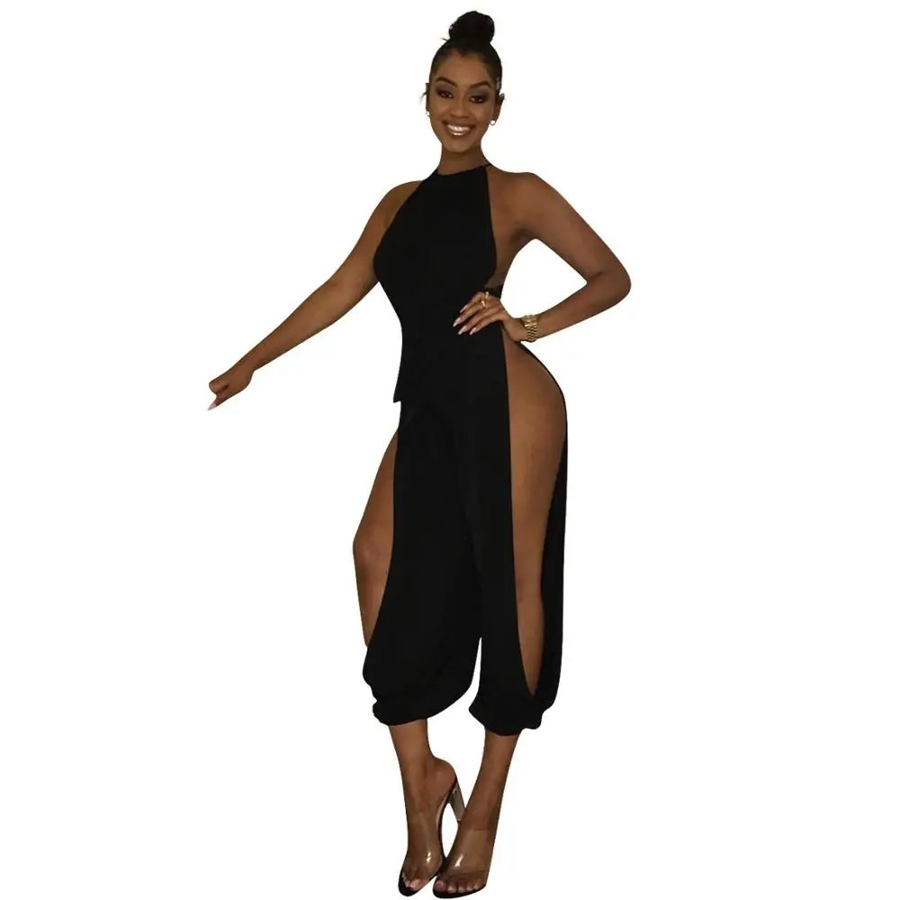 Jumpsuit Women Sexy Mesh Perspective Backless High Slit Casual Sleeveless Halter Lace Up Bandage Romper Night Club Party Overall
Jumpsuit Women Sexy Mesh Perspective Backless High Slit Casual Sleeveless Halter Lace Up Bandage Romper Night Club Party Overall