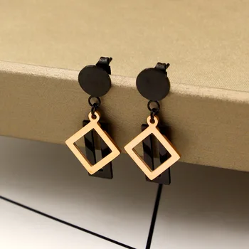 Fashion Stainless Steel Hollow Square Black Round Drop Earring Rose Gold Color Women Party Wedding Gift
Fashion Stainless Steel Hollow Square Black Round Drop Earring Rose Gold Color Women Party Wedding Gift